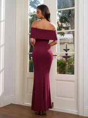 Off Shoulder Ruched Ribbon Trim Solid Dress | Bridesmaid Dress