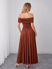 Off Shoulder Ruched Solid Maxi Dress | Formal Dress