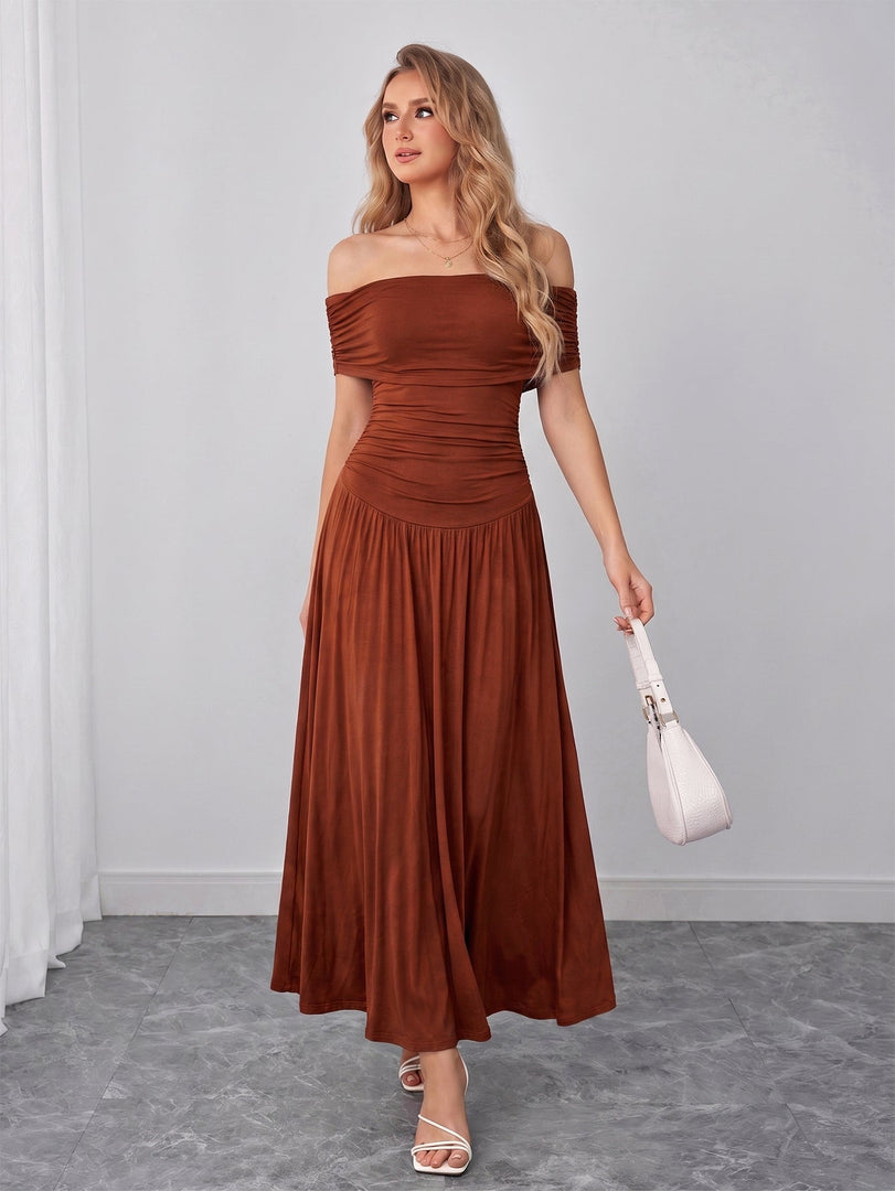 Off Shoulder Ruched Solid Maxi Dress | Formal Dress