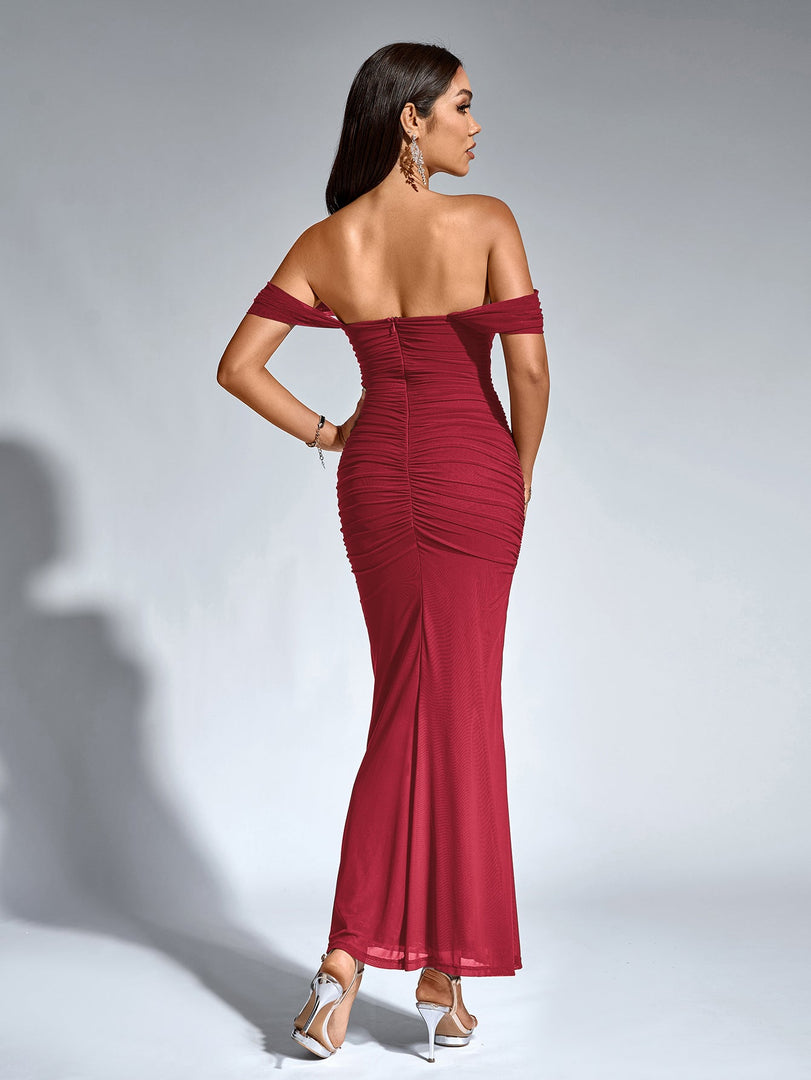 Off Shoulder Ruched Zipper Back Bodycon Dress | Homecoming Dress, Cocktail Dress
