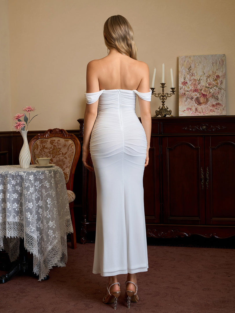Off Shoulder Ruched Zipper Back Bodycon Dress | Homecoming Dress, Cocktail Dress