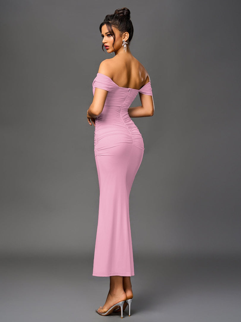 Off Shoulder Ruched Zipper Back Bodycon Dress | Homecoming Dress, Cocktail Dress