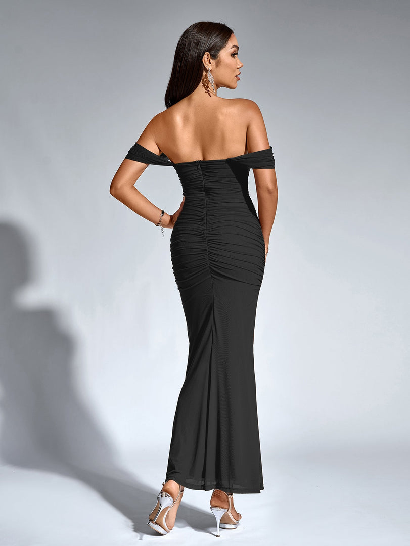 Off Shoulder Ruched Zipper Back Bodycon Dress | Homecoming Dress, Cocktail Dress