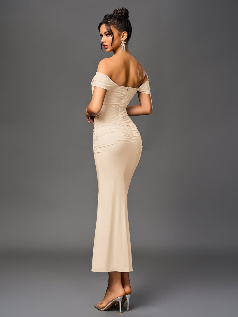 Off Shoulder Ruched Zipper Back Bodycon Dress | Homecoming Dress, Cocktail Dress
