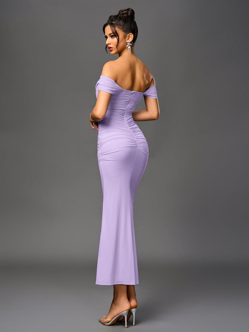 Off Shoulder Ruched Zipper Back Bodycon Dress | Homecoming Dress, Cocktail Dress