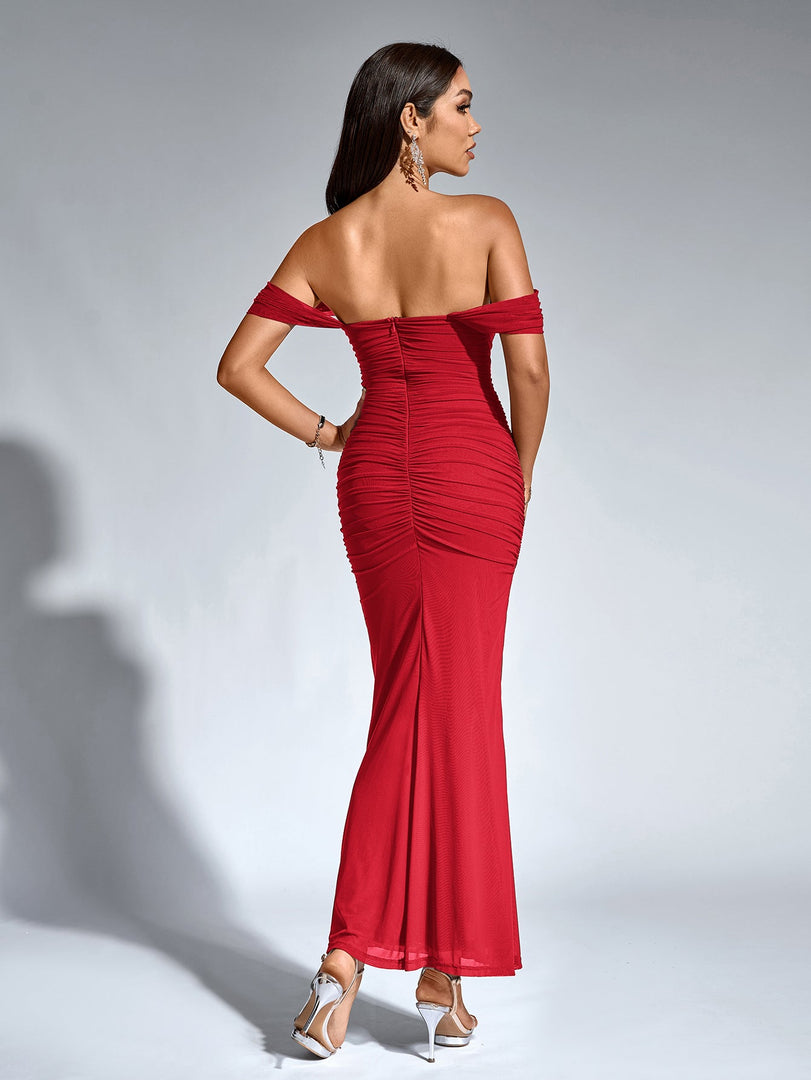 Off Shoulder Ruched Zipper Back Bodycon Dress | Homecoming Dress, Cocktail Dress