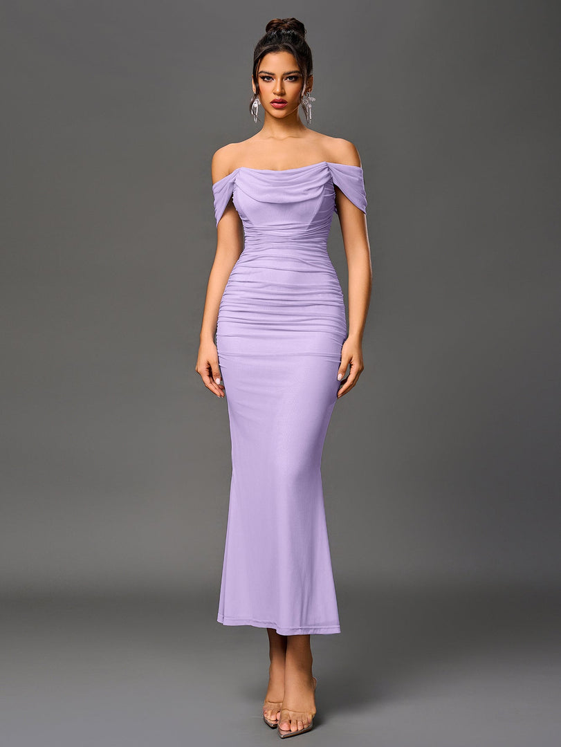 Off Shoulder Ruched Zipper Back Bodycon Dress | Homecoming Dress, Cocktail Dress