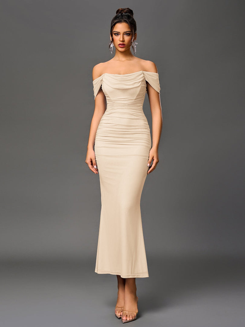 Off Shoulder Ruched Zipper Back Bodycon Dress | Homecoming Dress, Cocktail Dress