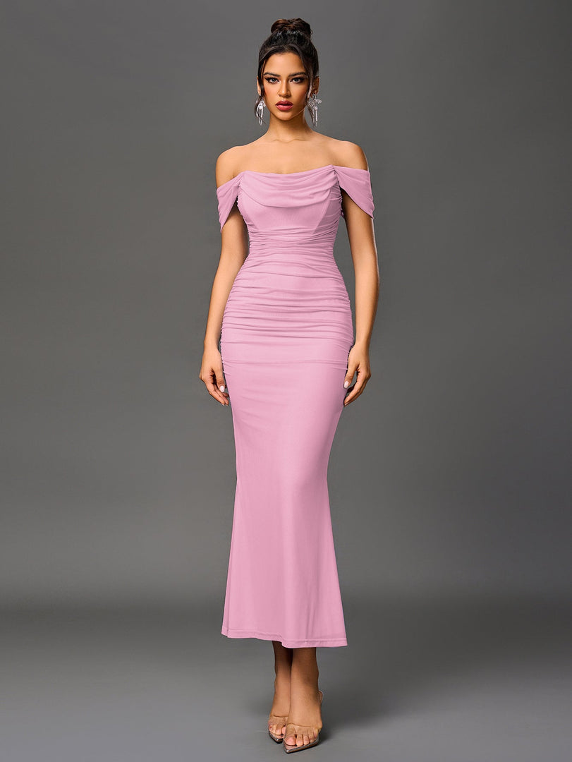 Off Shoulder Ruched Zipper Back Bodycon Dress | Homecoming Dress, Cocktail Dress