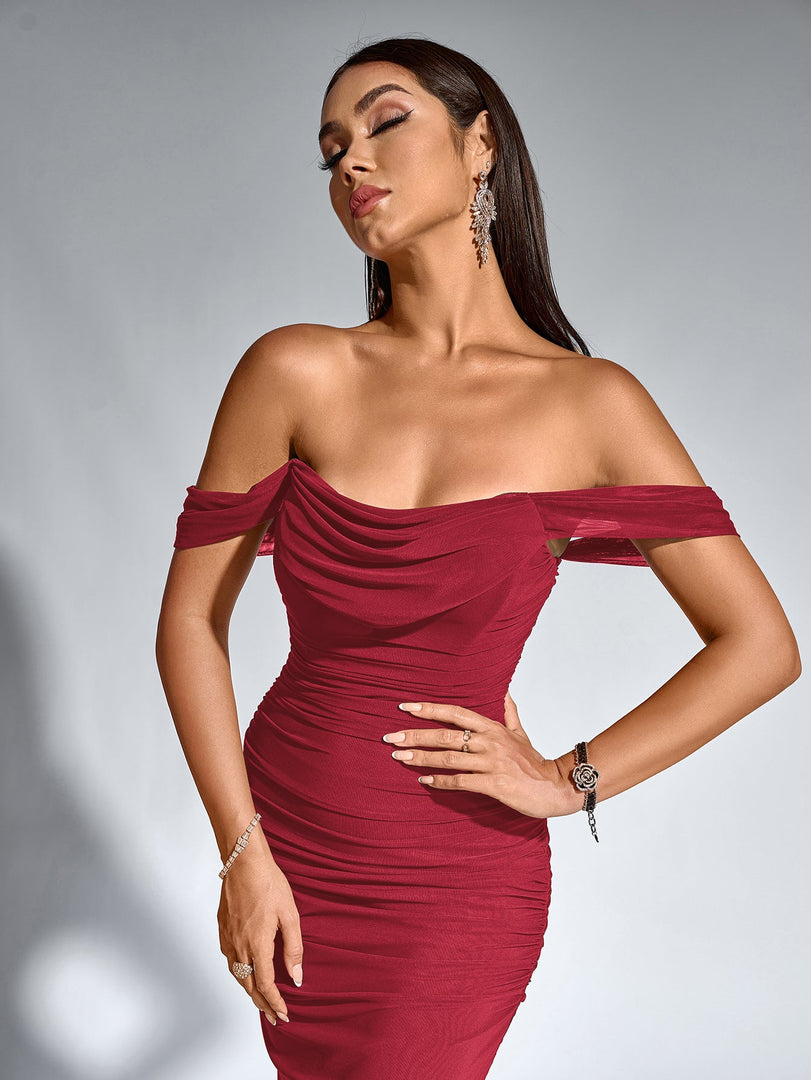 Off Shoulder Ruched Zipper Back Bodycon Dress | Homecoming Dress, Cocktail Dress