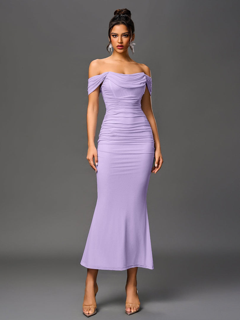 Off Shoulder Ruched Zipper Back Bodycon Dress | Homecoming Dress, Cocktail Dress