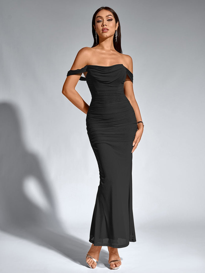 Off Shoulder Ruched Zipper Back Bodycon Dress | Homecoming Dress, Cocktail Dress