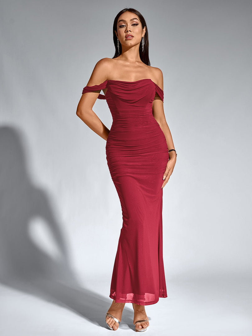 Off Shoulder Ruched Zipper Back Bodycon Dress | Homecoming Dress, Cocktail Dress