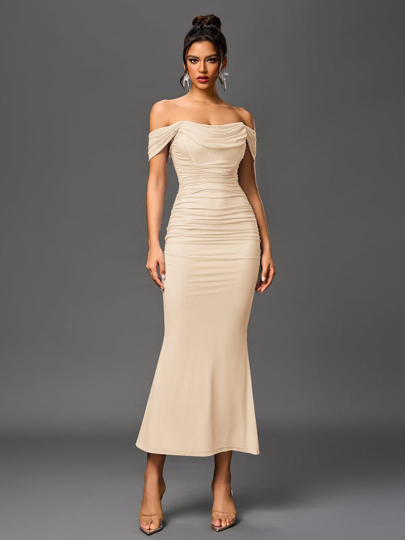 Off Shoulder Ruched Zipper Back Bodycon Dress | Homecoming Dress, Cocktail Dress