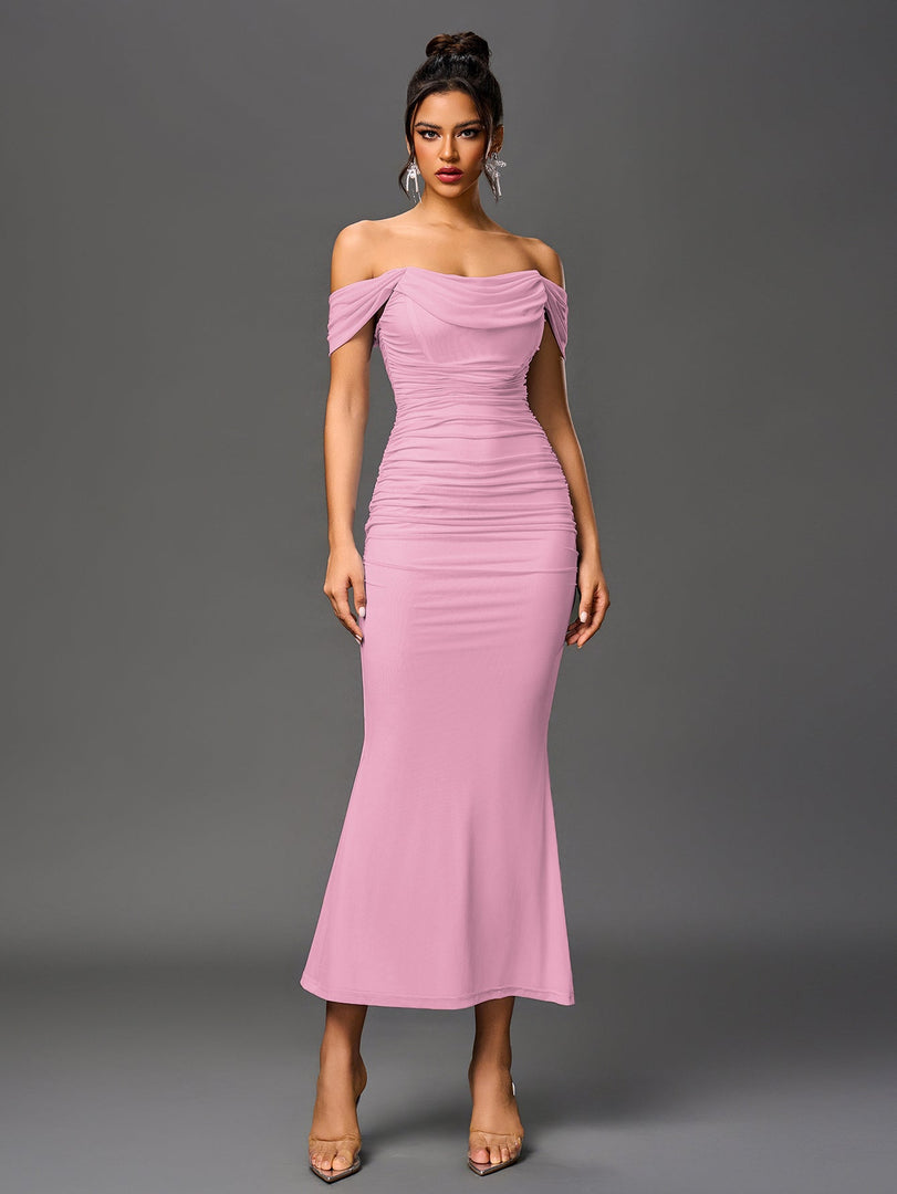 Off Shoulder Ruched Zipper Back Bodycon Dress | Homecoming Dress, Cocktail Dress
