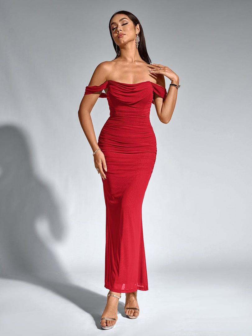 Off Shoulder Ruched Zipper Back Bodycon Dress | Homecoming Dress, Cocktail Dress