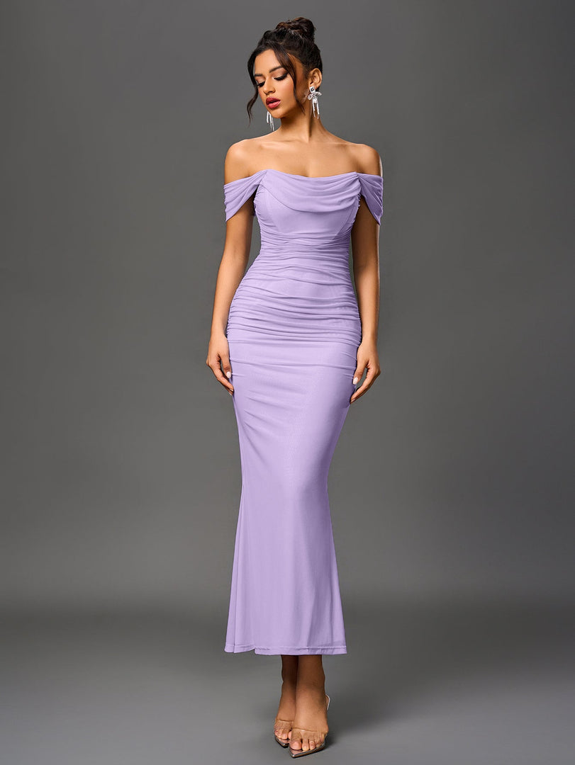 Off Shoulder Ruched Zipper Back Bodycon Dress | Homecoming Dress, Cocktail Dress