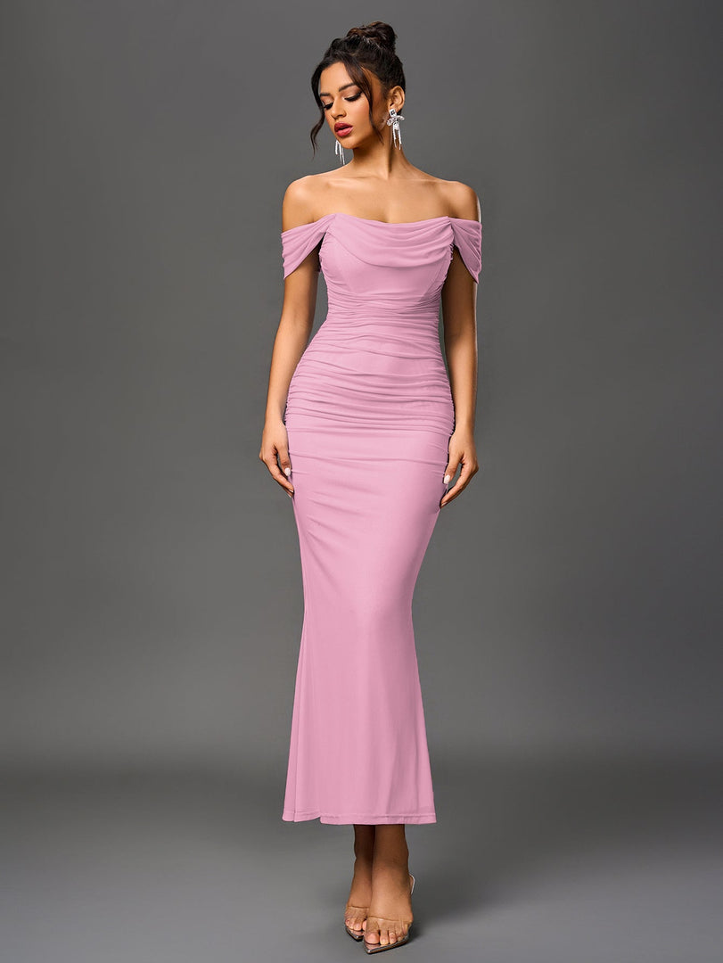 Off Shoulder Ruched Zipper Back Bodycon Dress | Homecoming Dress, Cocktail Dress