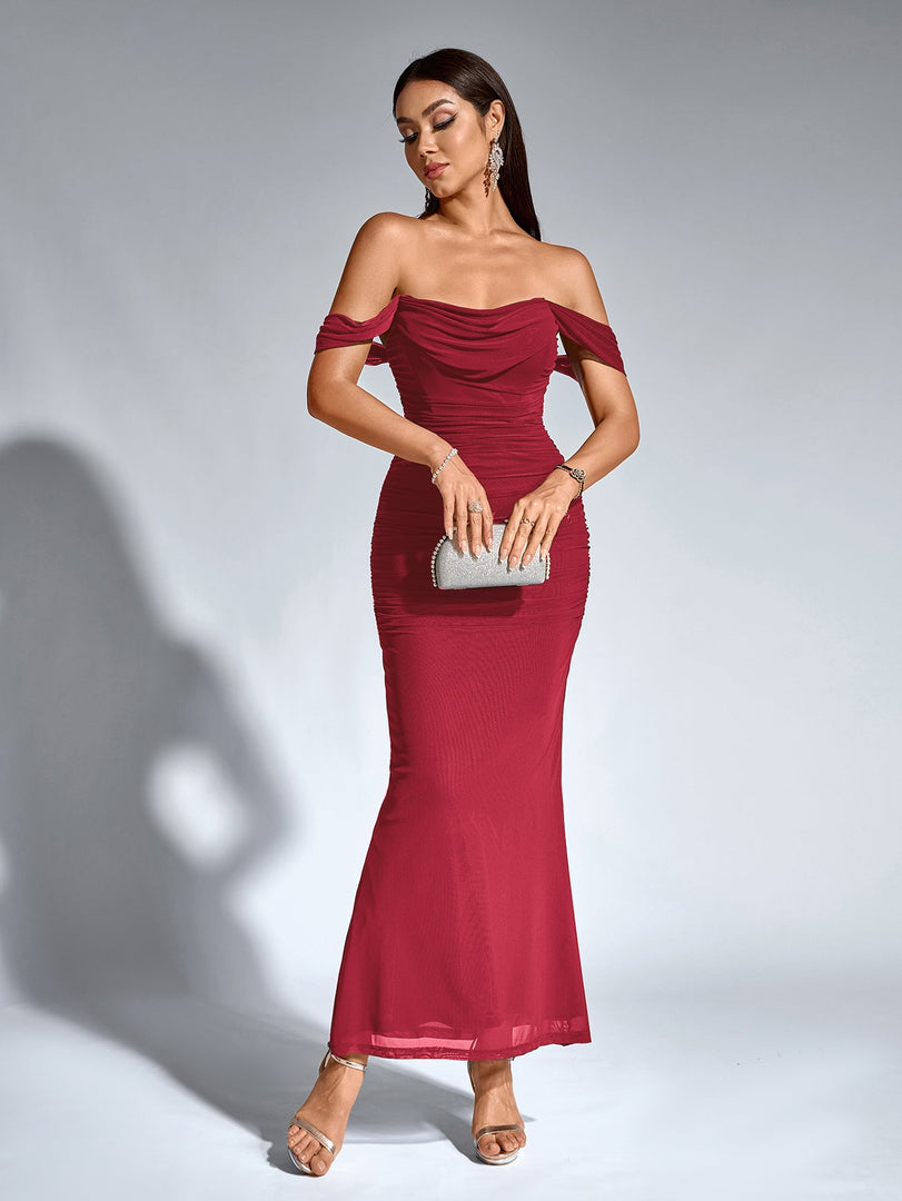 Off Shoulder Ruched Zipper Back Bodycon Dress | Homecoming Dress, Cocktail Dress
