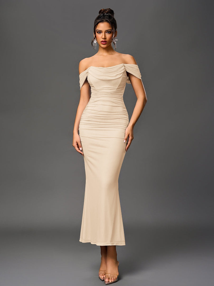 Off Shoulder Ruched Zipper Back Bodycon Dress | Homecoming Dress, Cocktail Dress