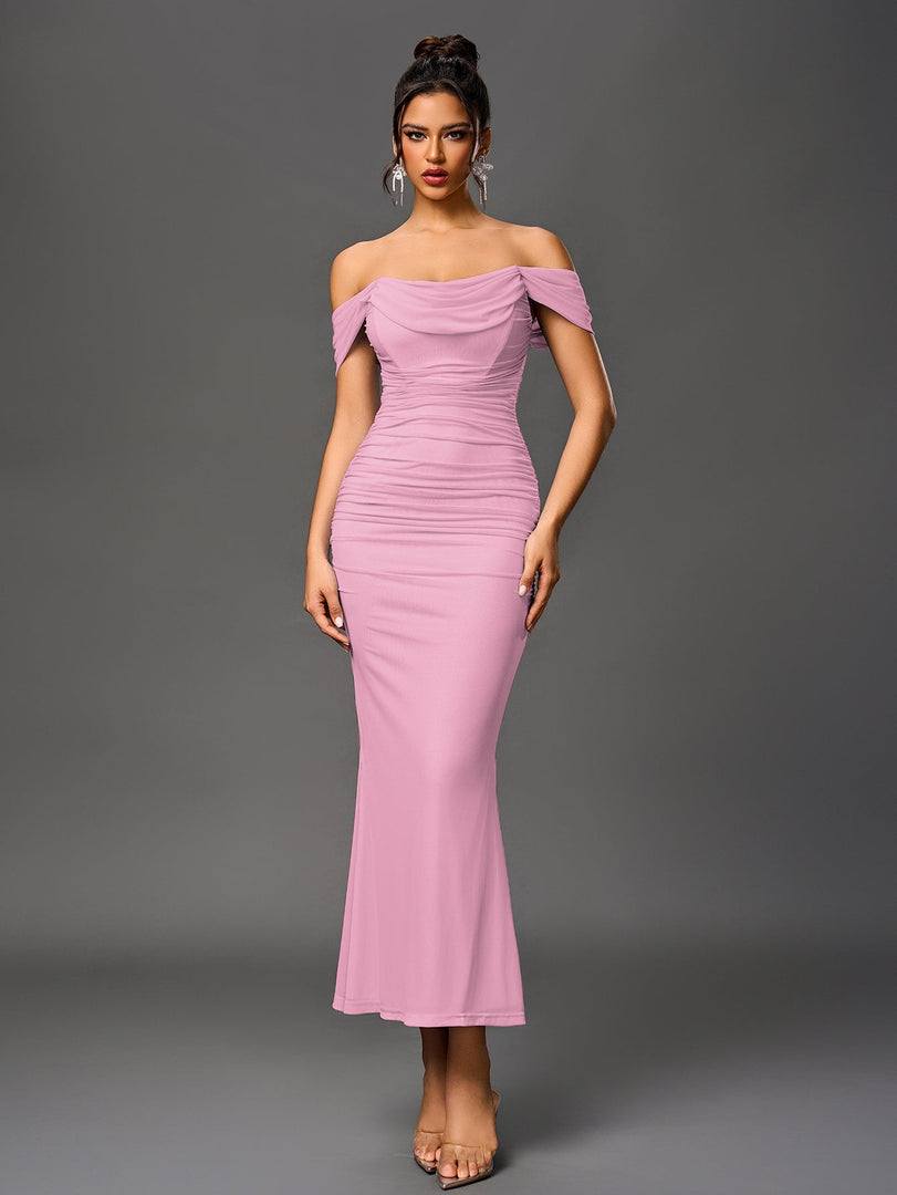 Off Shoulder Ruched Zipper Back Bodycon Dress | Homecoming Dress, Cocktail Dress