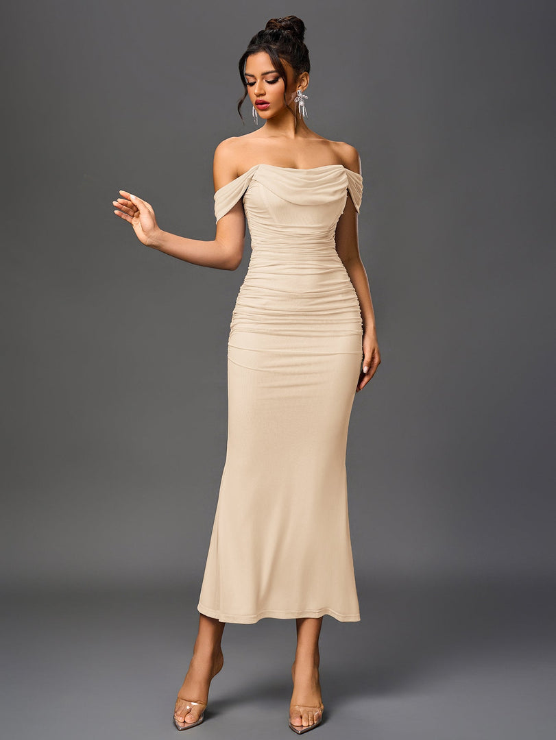 Off Shoulder Ruched Zipper Back Bodycon Dress | Homecoming Dress, Cocktail Dress