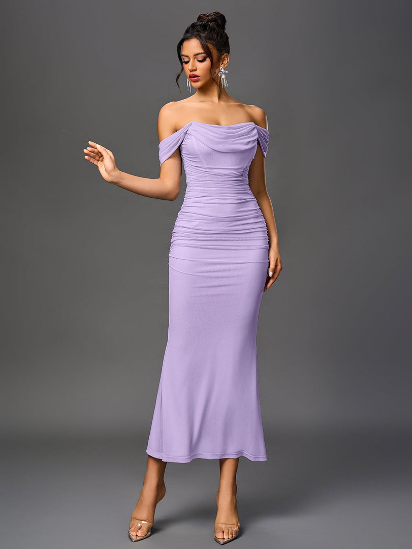 Off Shoulder Ruched Zipper Back Bodycon Dress | Homecoming Dress, Cocktail Dress