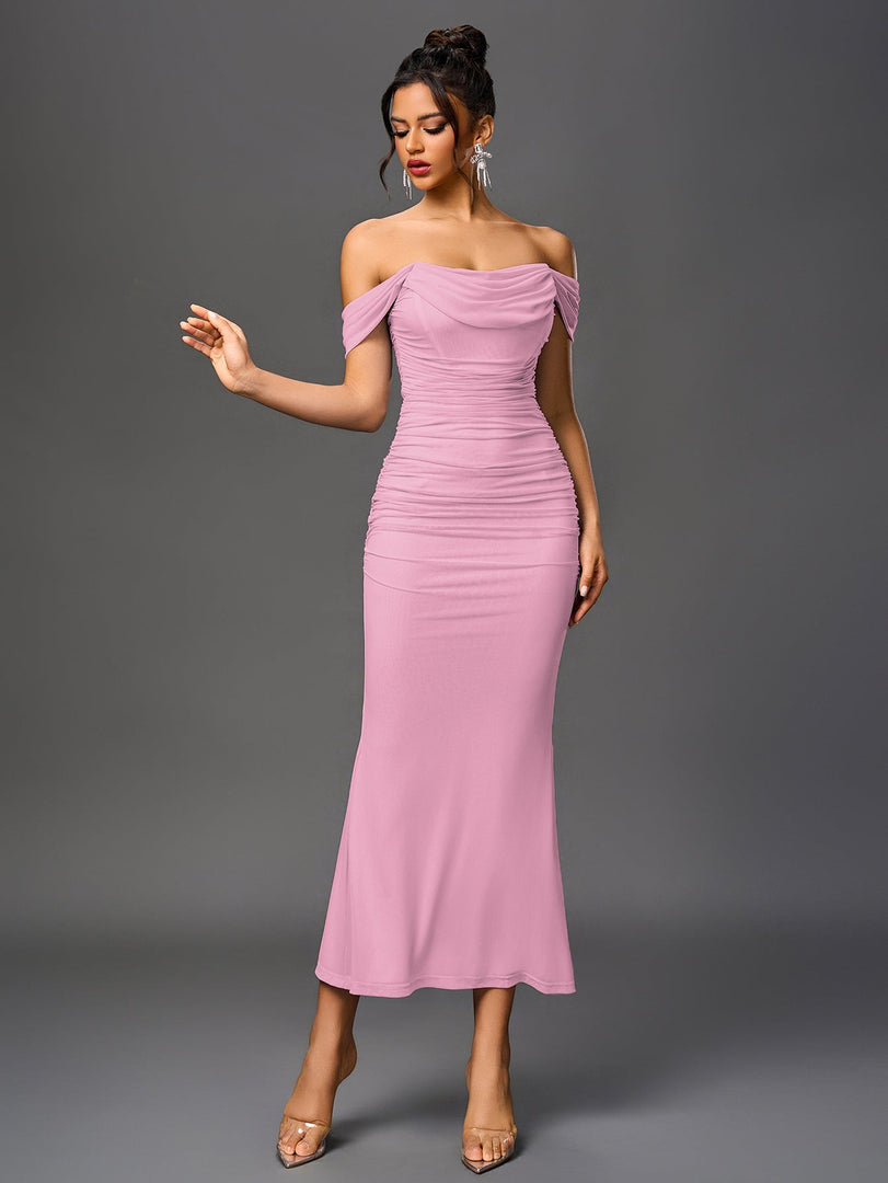 Off Shoulder Ruched Zipper Back Bodycon Dress | Homecoming Dress, Cocktail Dress