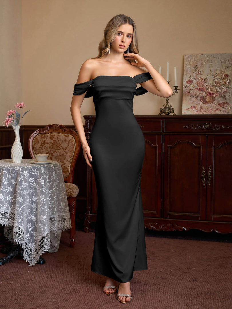 Off Shoulder Satin Backless Mermaid Dress | Prom Dress, Bridesmaid Dress