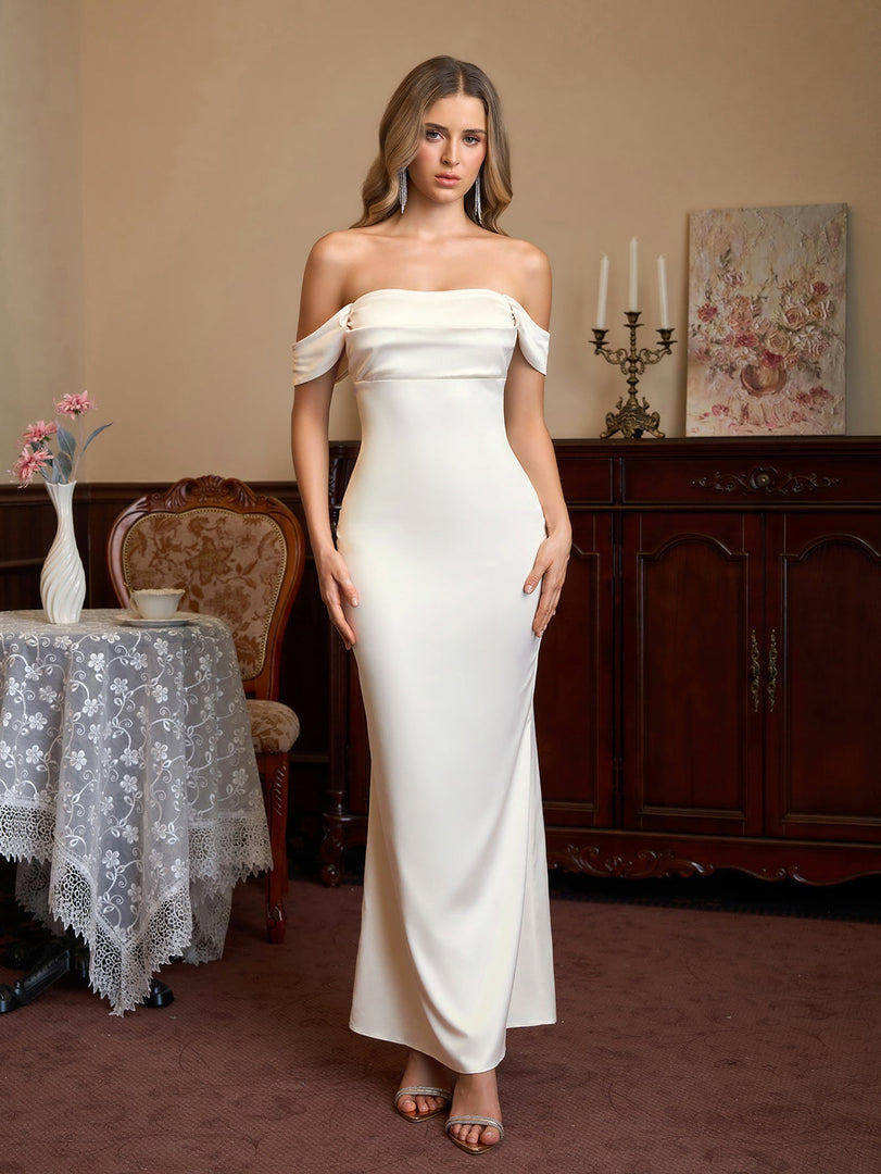 Off Shoulder Satin Backless Mermaid Dress | Prom Dress, Bridesmaid Dress