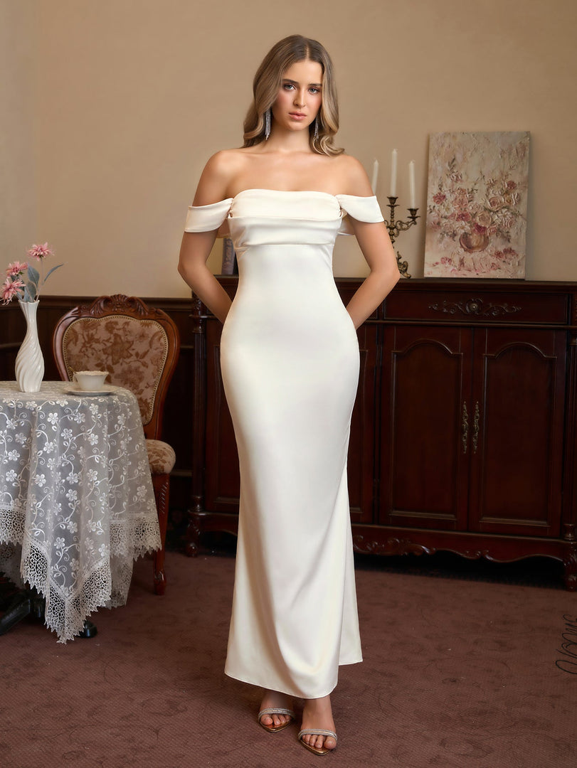 Off Shoulder Satin Backless Mermaid Dress | Prom Dress, Bridesmaid Dress