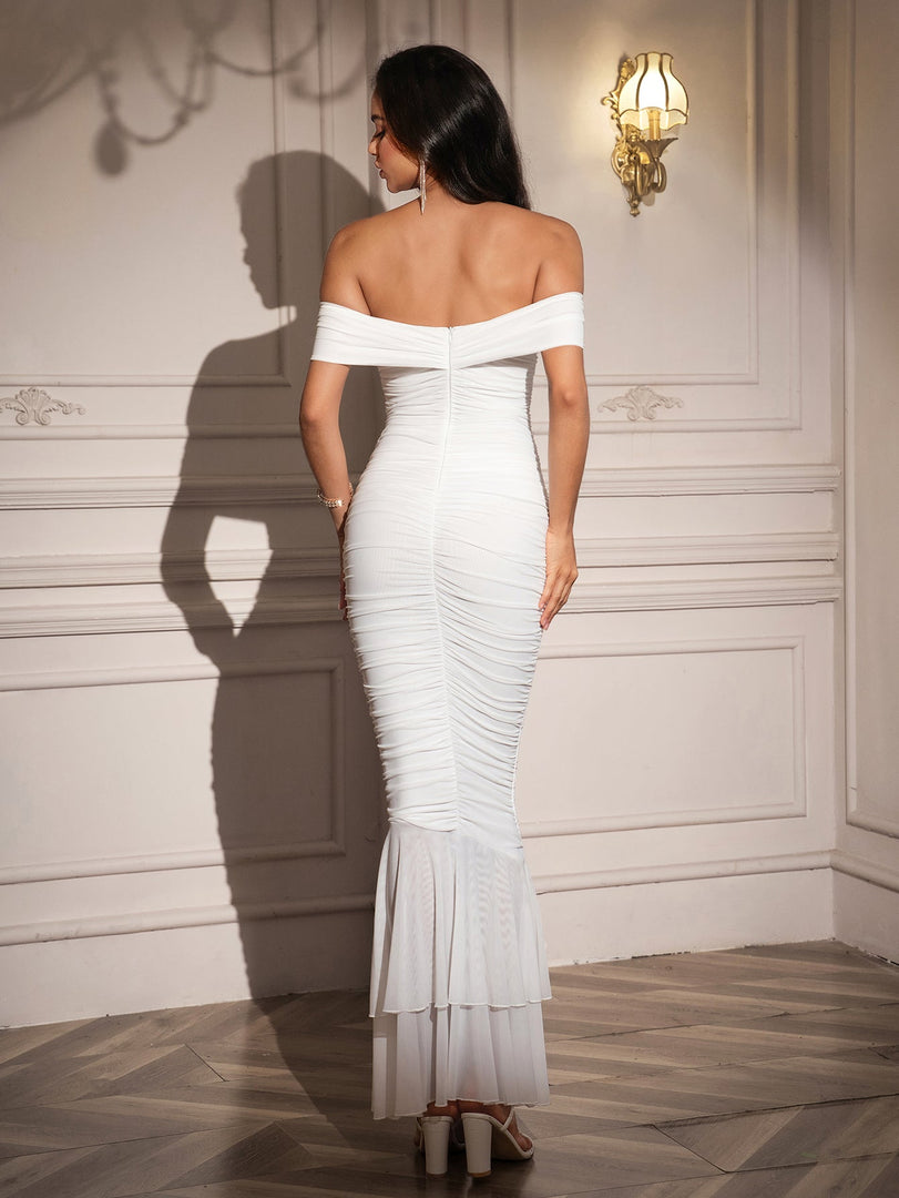 Off Shoulder Zipper Back Ruched Maxi Dress | Prom Dress, Formal Dress