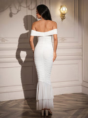 Off Shoulder Zipper Back Ruched Maxi Dress | Prom Dress, Formal Dress