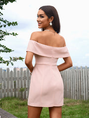 Off Shoulder Zipper Back Waffle Mini Dress | Homecoming Dress