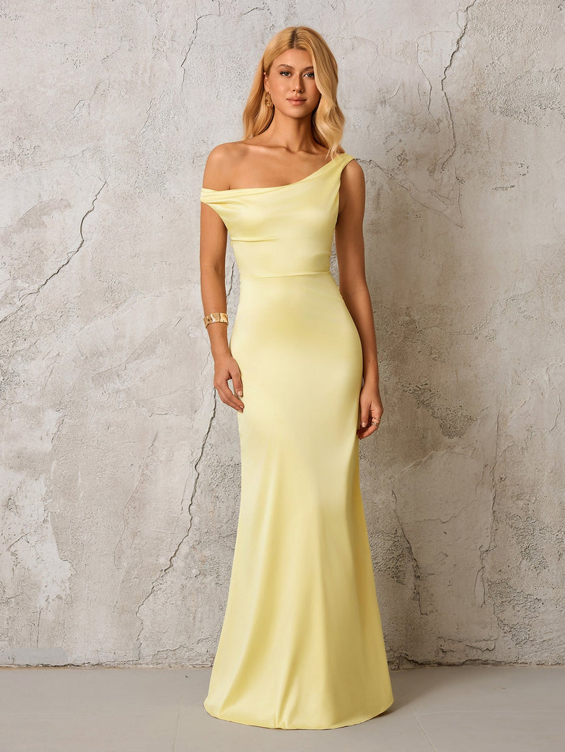 One Shoulder Backless Satin Maxi Dress | Prom Dress