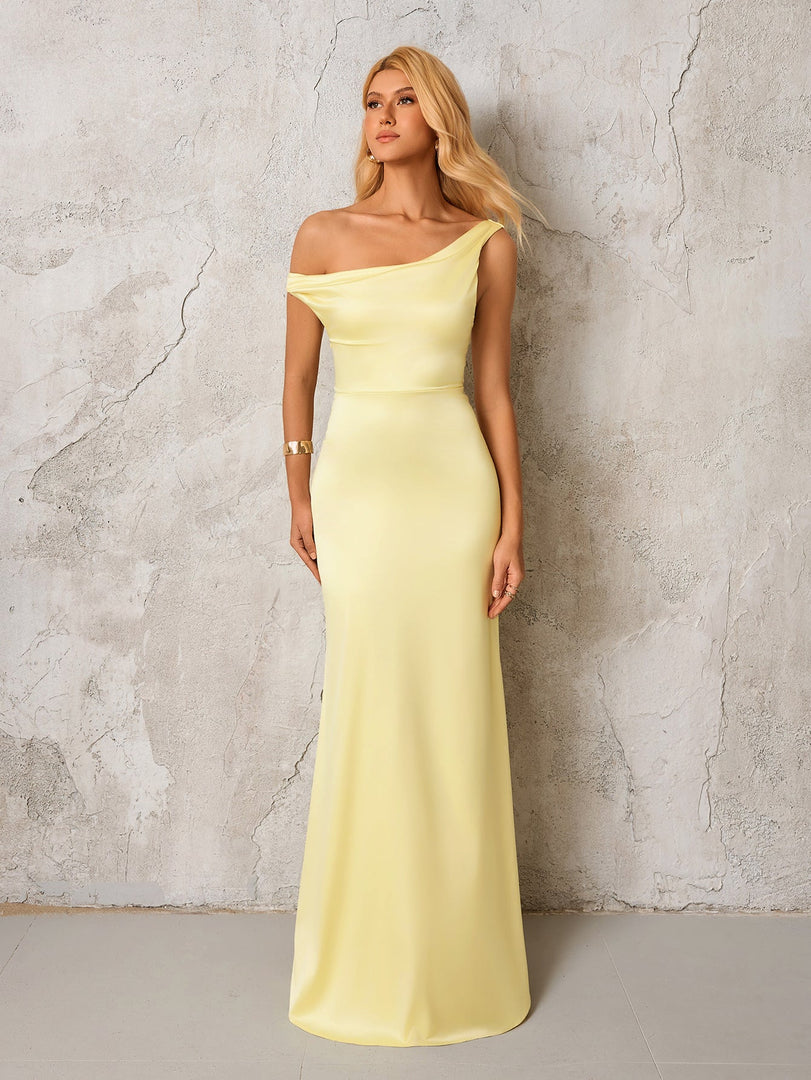 One Shoulder Backless Satin Maxi Dress | Prom Dress