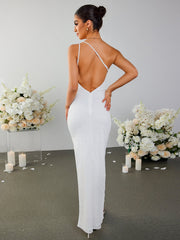 One Shoulder Backless Side Slit Hem Dress | Formal Dress, Bridesmaid Dress