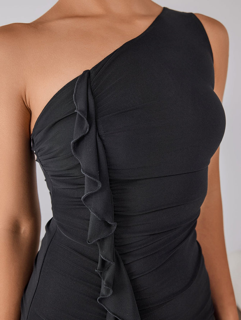 One Shoulder Embellished Ruched Asymmetrical Hem Dress | Formal Dress, Bridesmaid Dress