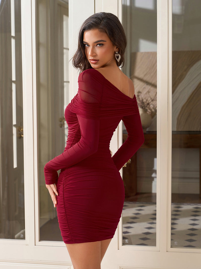 One Shoulder Ruched  Bodycon Mesh Mini Dress | Homecoming Dress, Cocktail Dress