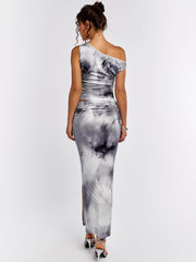 One Shoulder Ruched Floral Top&Ruched Bodycon Skirt | Cocktail Party & Vacation Two-Piece Set