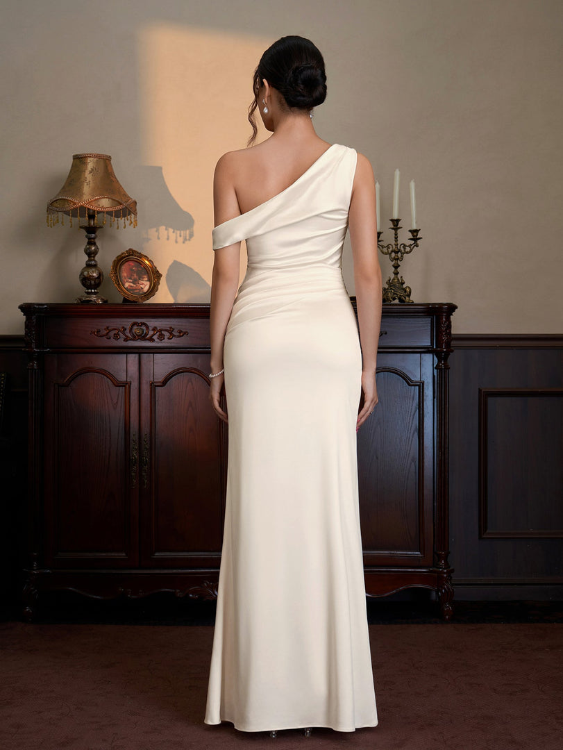 One Shoulder Satin Bodycon Maxi Dress | Prom Dress