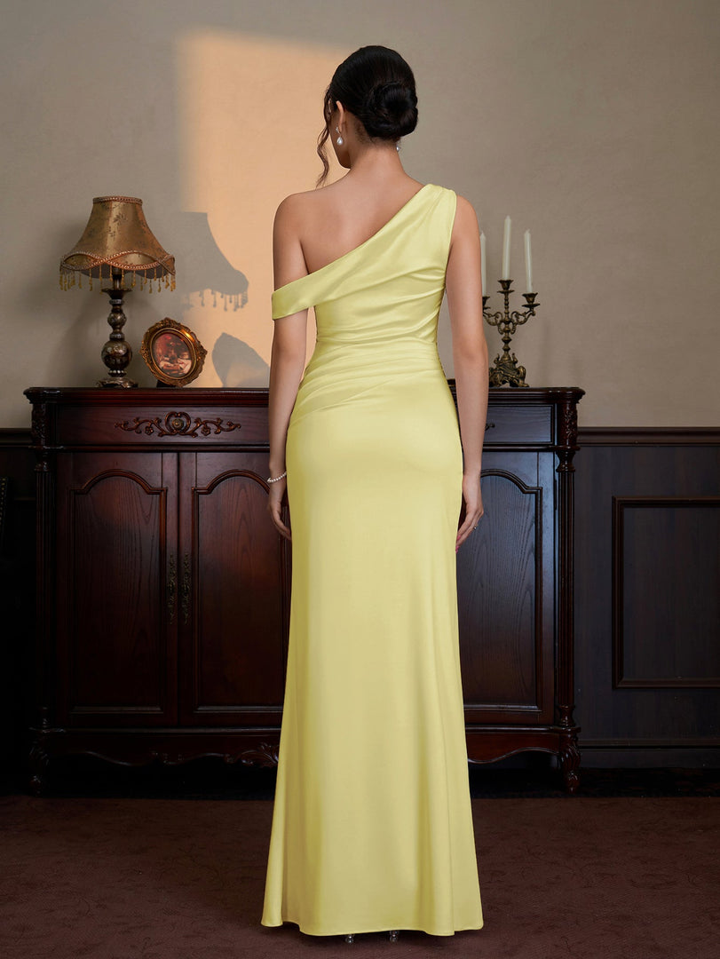One Shoulder Satin Bodycon Maxi Dress | Prom Dress