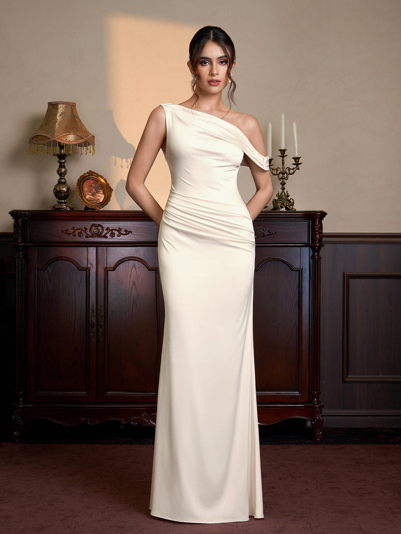 One Shoulder Satin Bodycon Maxi Dress | Prom Dress