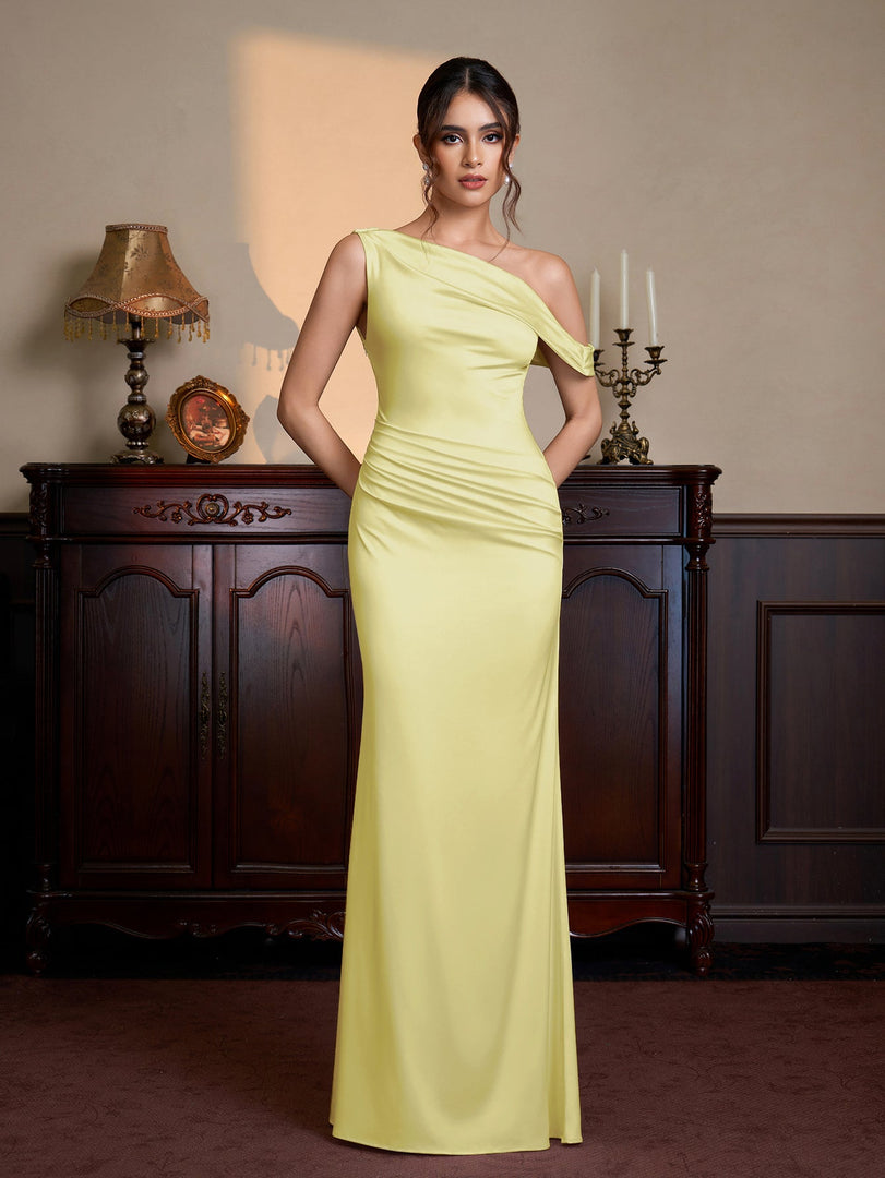 One Shoulder Satin Bodycon Maxi Dress | Prom Dress