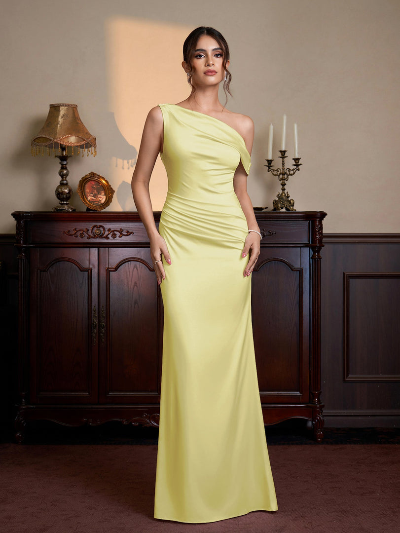 One Shoulder Satin Bodycon Maxi Dress | Prom Dress