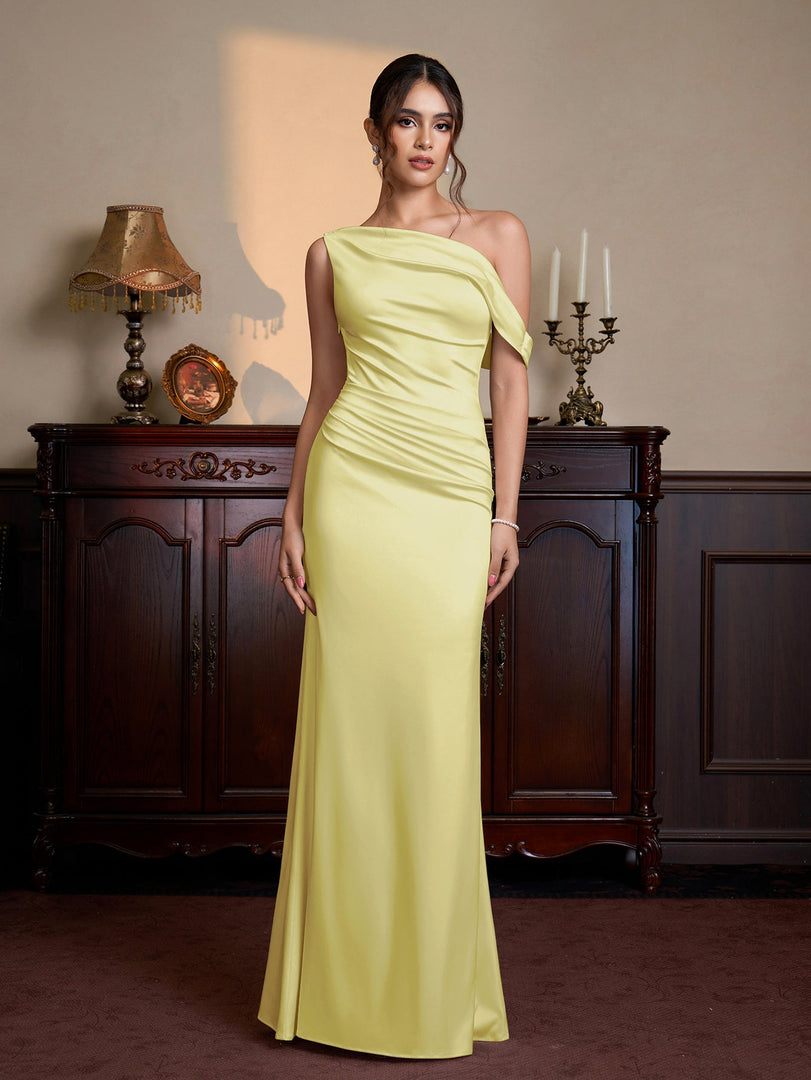 One Shoulder Satin Bodycon Maxi Dress | Prom Dress