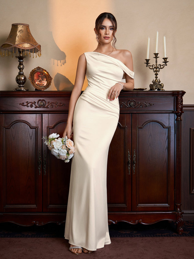 One Shoulder Satin Bodycon Maxi Dress | Prom Dress