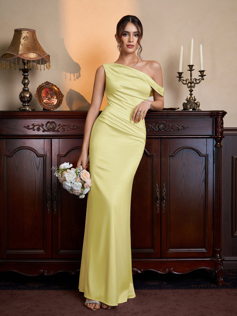 One Shoulder Satin Bodycon Maxi Dress | Prom Dress
