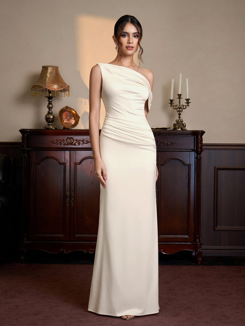 One Shoulder Satin Bodycon Maxi Dress | Prom Dress