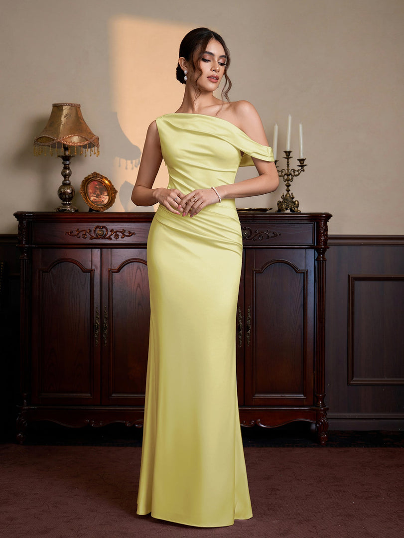 One Shoulder Satin Bodycon Maxi Dress | Prom Dress